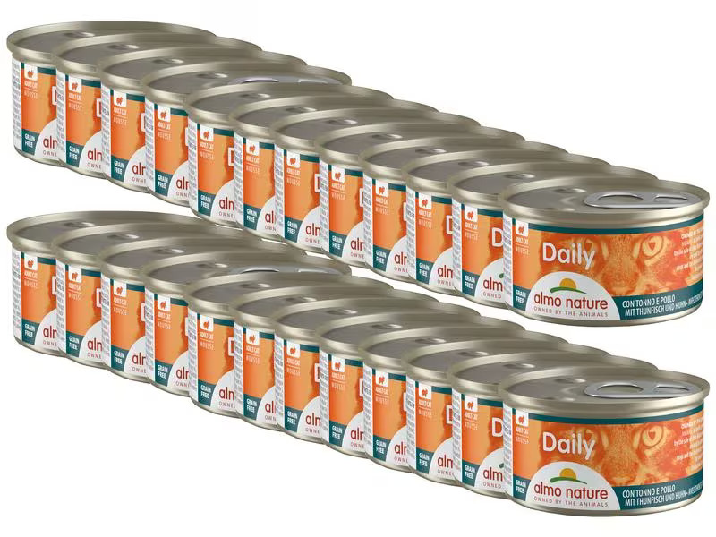 Almo Nature Nassfutter Daily Mousse mit Thunfisch und Huhn, 24 x 85 g