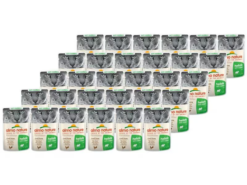 Almo Nature Nassfutter Holistic Anti Hairball mit Huhn, 30 x 70 g