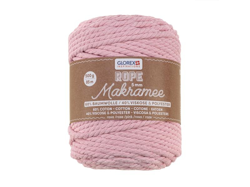 Glorex Wolle Makramee Rope gedreht 85 m x 5 mm, 500g, Rosa
