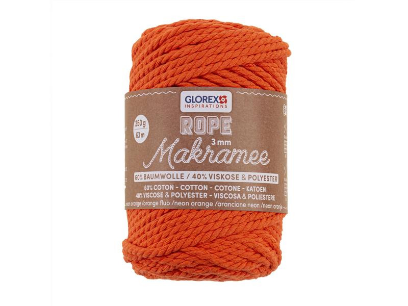 Glorex Wolle Makramee Rope gedreht 63 m x 3 mm, 250g, Neonorange