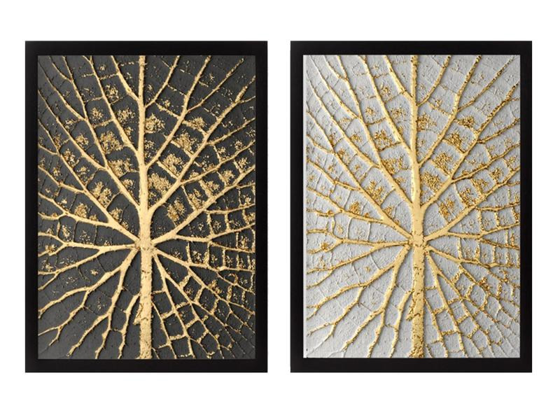 Wallxpert Bild Golden Tree 2 Stück, 34 x 44 cm