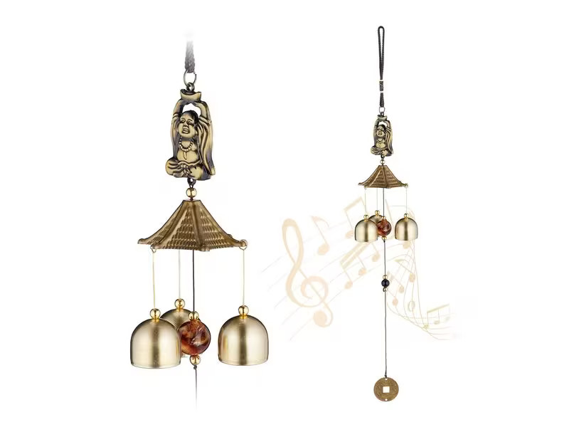relaxdays Windspiel Buddha 2 Stück, Gold
