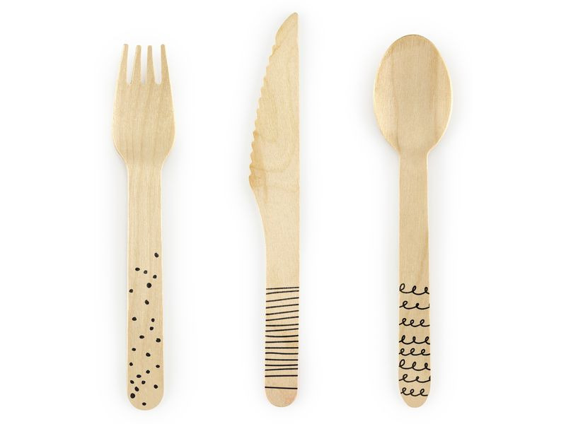 Partydeco Einweg-Besteckset Holz 1 Stück Schwarz