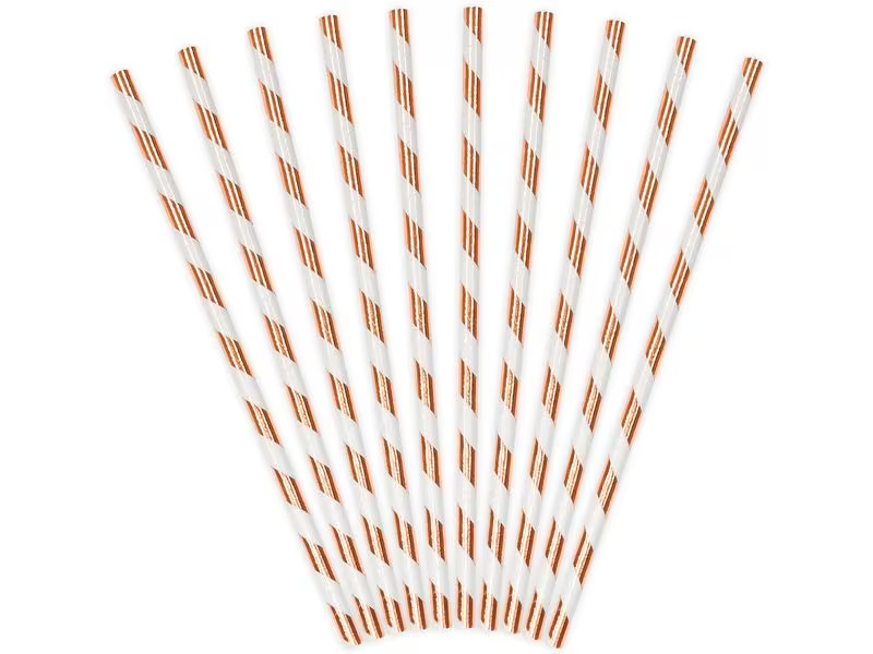 Partydeco Strohhalm 19.5 cm, 10 Stück, Rosegold/Weiss