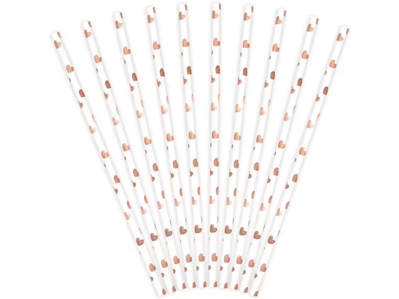 Partydeco Strohhalm Herzen 10 Stück, Rosegold/Weiss