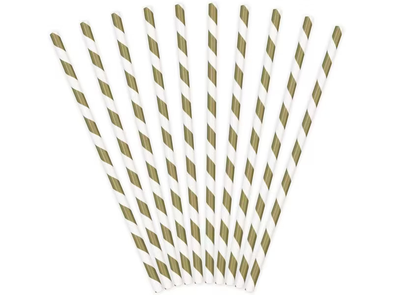 Partydeco Strohhalm 19.5 cm, 10 Stück, Gold/Weiss