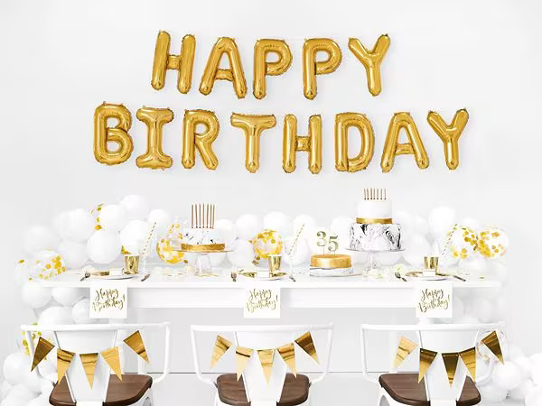 Partydeco Folienballon Happy Birthday 340 x 35 cm, Gold