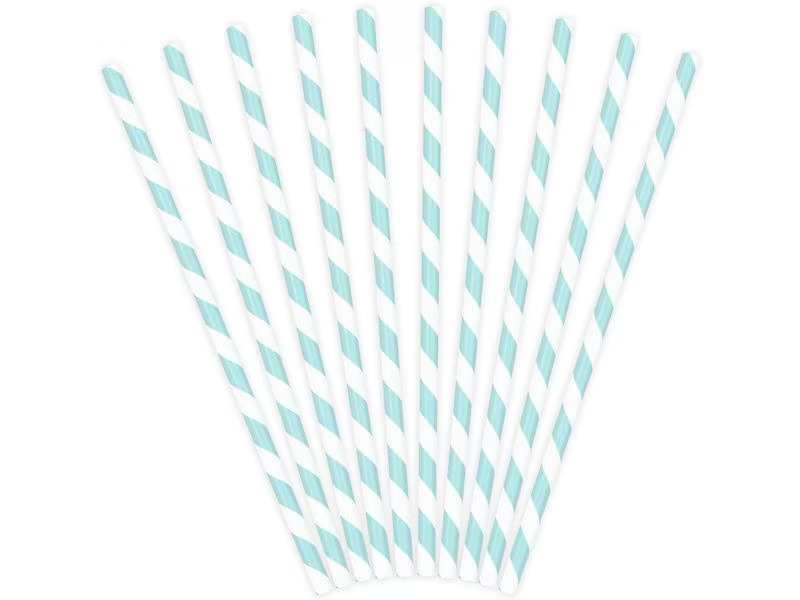 Partydeco Strohhalm 19.5 cm, 10 Stück, Hellblau/Weiss