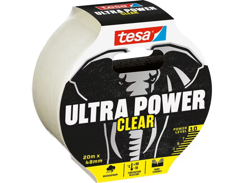 tesa Gewebeband Ultra Power Clear, 20 m x 48 mm