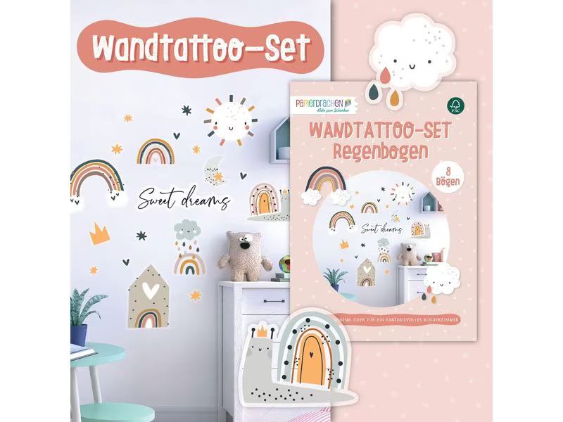 Papierdrachen Wandtattoo-Set Regenbogen