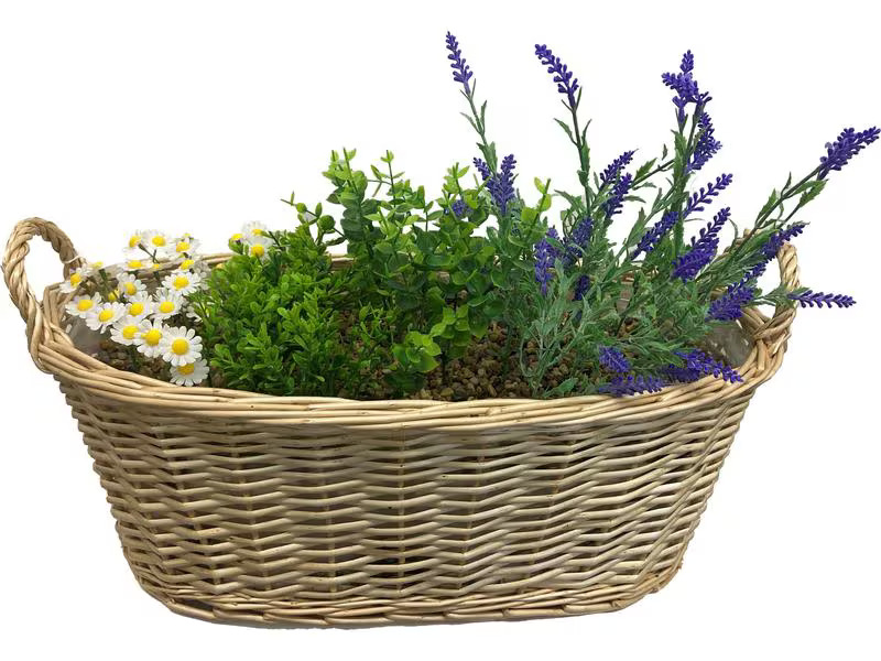 Dameco Kunstblume Lavendel und Kamille im Korb, 40 x 54 x 24 cm