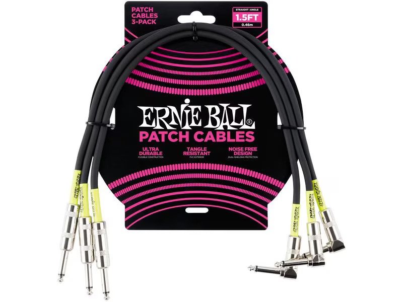 Ernie Ball Patch-Kabel 6076 3er Pack – 0.46 m, Schwarz