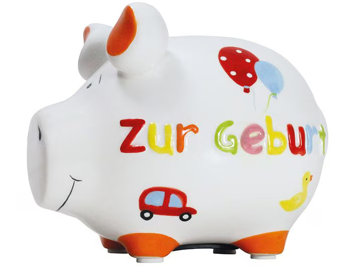 G. Wurm Spardose Zur Geburt 12.5 x 9 x 9 cm