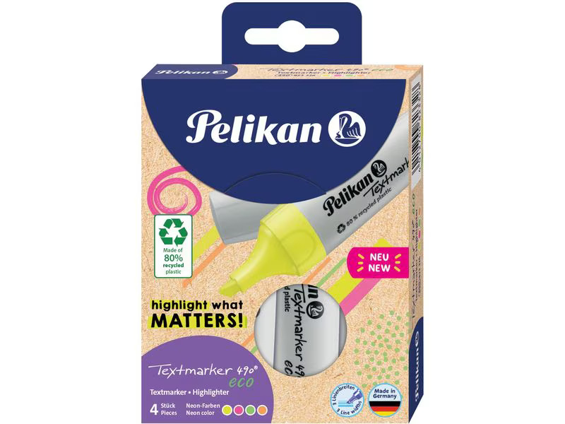 Pelikan Textmarker 490 eco Set 4 Stück, Mehrfarbig