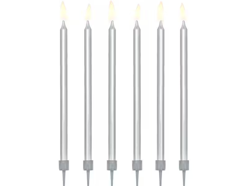 Partydeco Kerze 12.5 cm, 12-teiig, Silber