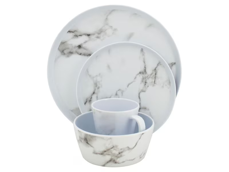 Eurotrail Outdoor-Geschirrset Marble Weiss
