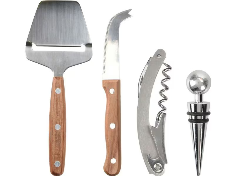FURBER Wein und Käse Servierset, 4-teilig Braun/Silber