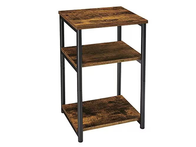 VASAGLE Beistelltisch mit 3 Ebenen 34 x 30 x 58 cm, Braun/Schwarz
