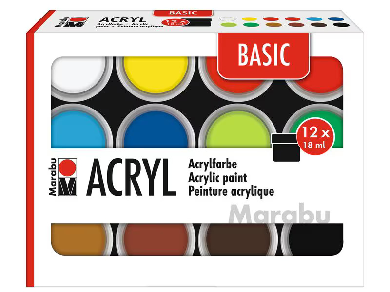 Marabu Acrylfarbe Basic Set 12 x 18 ml