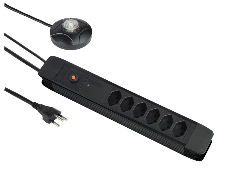 Schönenberger Steckdosenleiste 6 x T13 mit externem Taster, 3 m, Schwarz