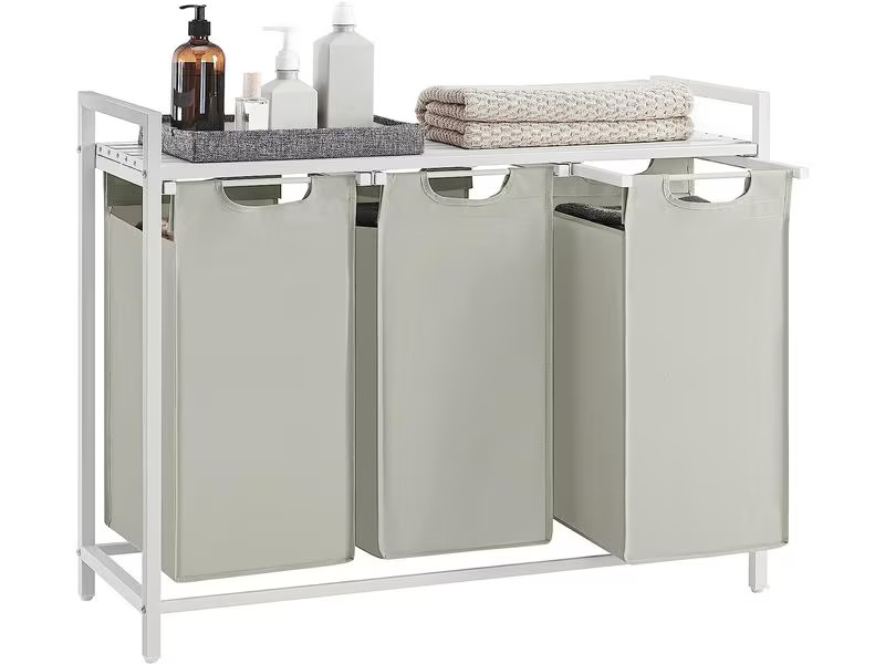 VASAGLE Wäschekorb  mit Ablage 3 x 38 l, Weiss