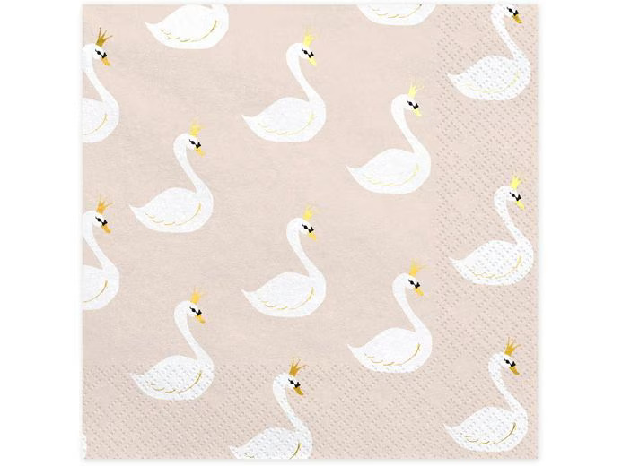 Partydeco Papierservietten Lovely Swan Rosa, 33 x 33 cm, 20 Stück