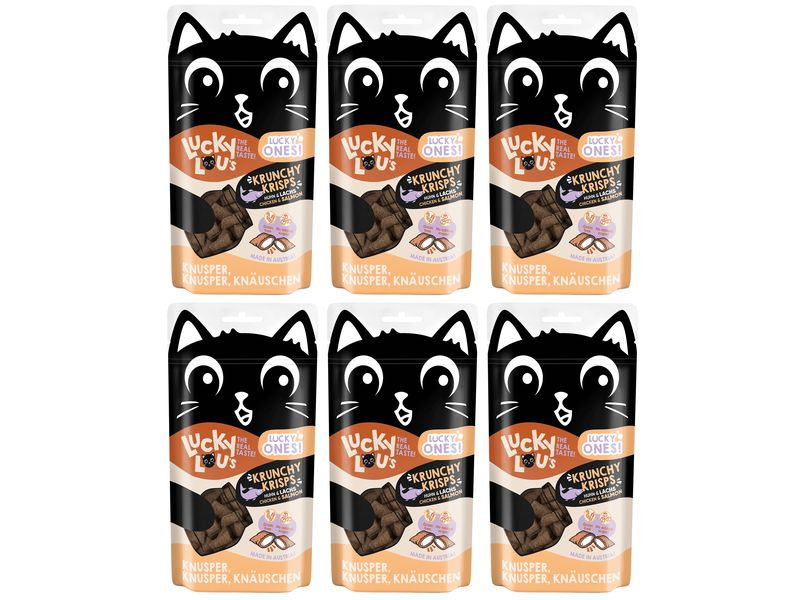 Lucky Lou Katzen-Snack Lucky Ones Krunchy Krisps Huhn &amp; Lachs, 6 x 60g