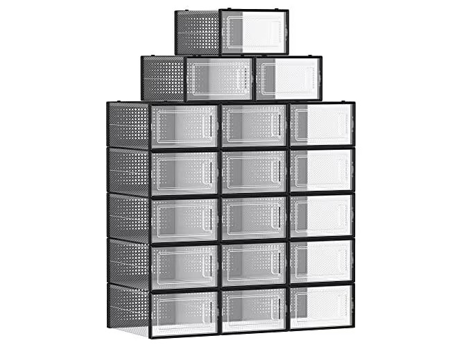 Songmics Schuhorganizer stapelbar 18-er Set, Schwarz