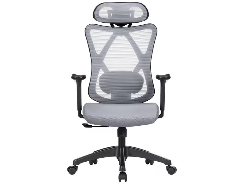 Songmics Bürostuhl mit Netzrücken, Kopfstütze und Armlehnen, Grau