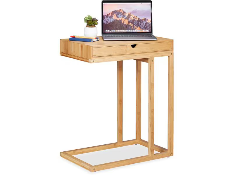 relaxdays Beistelltisch mit Schubfach 55 cm x 68 cm, Hellbraun
