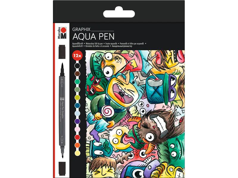 Marabu Filzstift Aqua Pen Graphix Mega Mash, 12 Stück