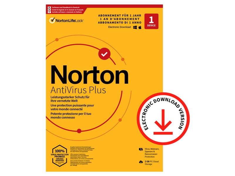 Norton Norton AntiVirus Plus ESD, 1 Jahr, incl. 2 GB Cloud Speicher