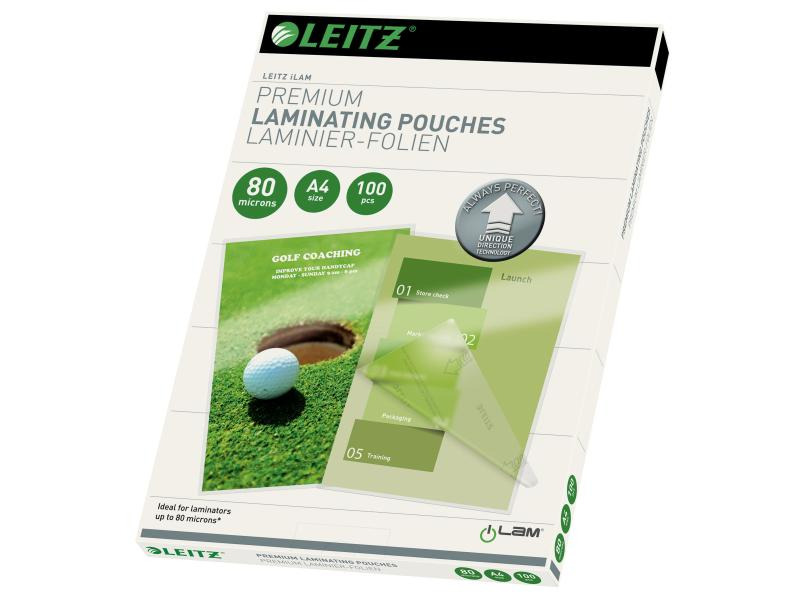 Leitz Laminierfolie Premium A4, 80 µm, 100 Stück, Glänzend