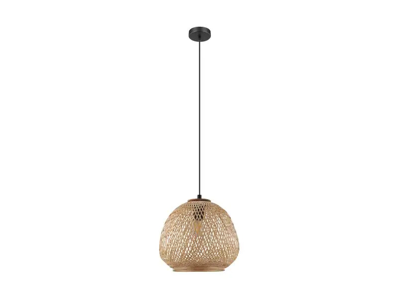 EGLO Leuchten Pendelleuchte DEMBLEBY 1x E27, Schwarz/Natur