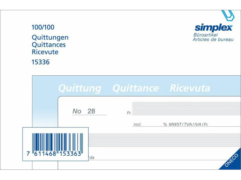 Simplex Durchschreibeblock Quittung D/F/I A6