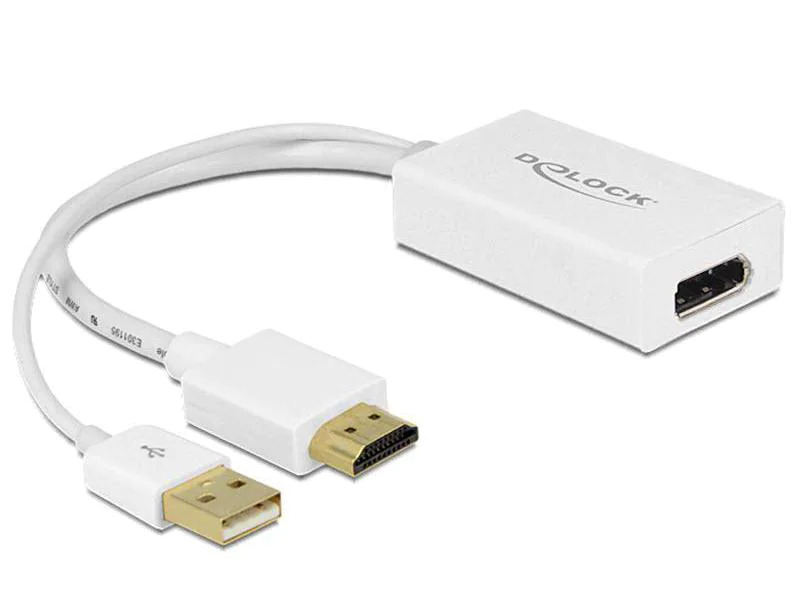 Delock Adapter HDMI – DisplayPort Weiss, 4K, USB-Strom