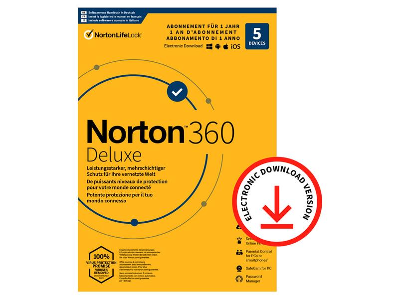 Norton Norton 360 Deluxe ESD, 5 Device, 1 Jahr