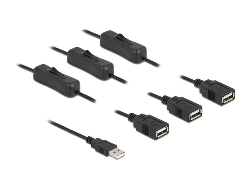 Delock USB-Kabel USB-A Stecker zu 3x USB-A Buchse Mit Schalter