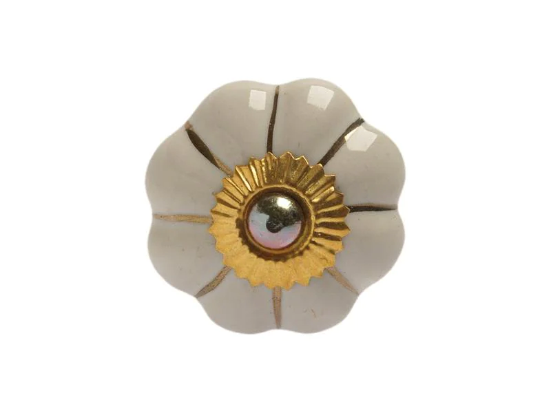 Tranquillo Möbelgriff handgemacht Ø 4 cm, Weiss/Gold