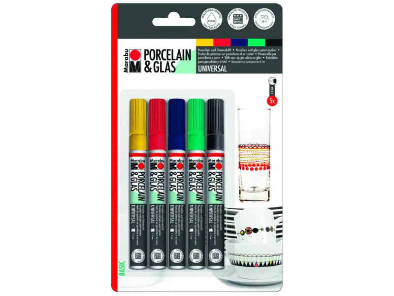 Marabu Porzellan- und Glasmarker Basic 5 Stück
