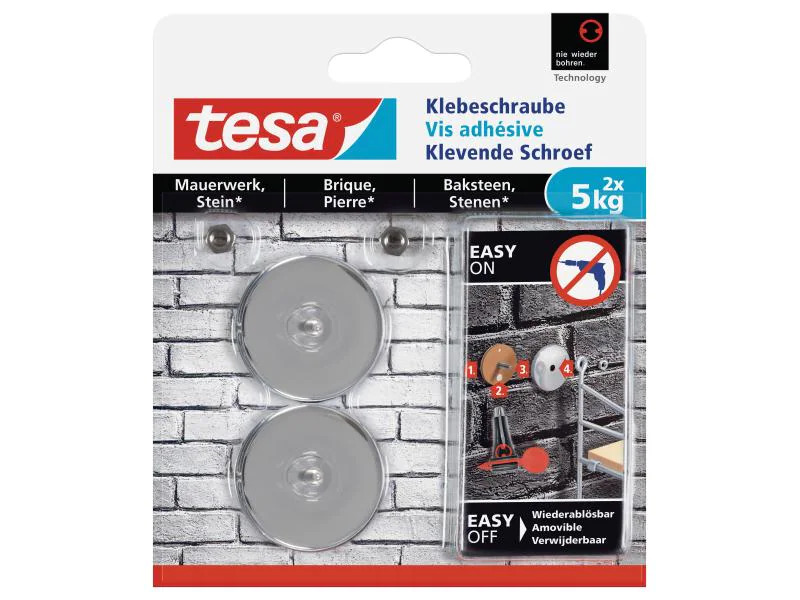 tesa Klebeschraube 5 kg für Mauern + Stein, rund