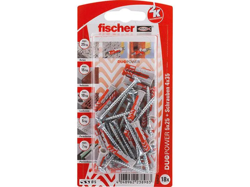 Fischer Dübel DUOPOWER 5 x 25 S, 18 Stück
