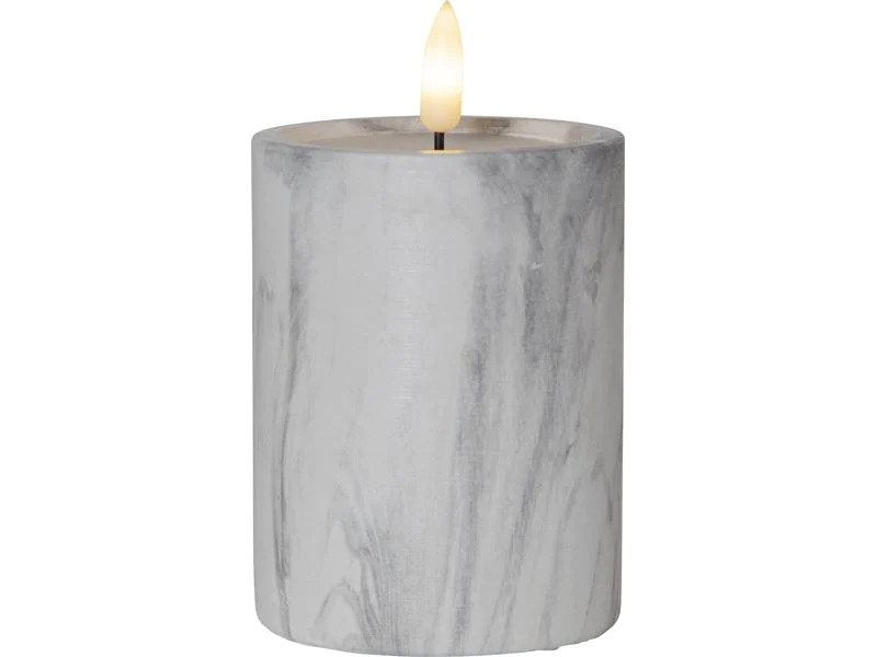 Star Trading LED-Kerze Pillar Flamme Marble Ø 7.5 x 12.5 cm, Grau
