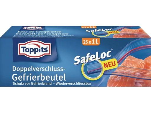 [90101326 305555] Toppits Gefrierbeutel Doppelverschluss SafeLoc, 25 Stück