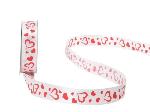 [90102716 1122449] Spyk Geschenkband Herzen 25 mm x 25 m, Rot/Weiss