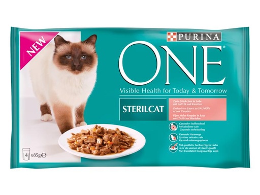 [90010463 589825] Purina ONE Nassfutter STERILCAT in Sauce Lachs/Karotten, 4 x 85g