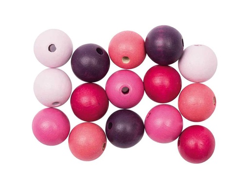 [90105001 1192999] Rico Design Holzperlen Gebohrt 12 mm Pink, 15 Stück