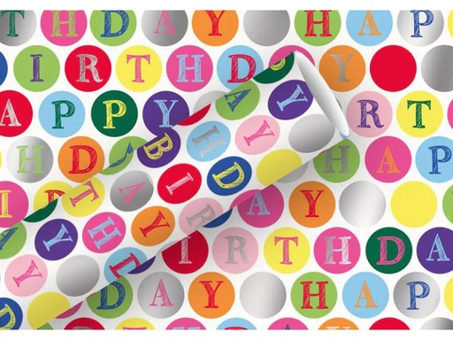 [90106102 946034] Braun + Company Geschenkpapier Happy Birthday, Kreise, 1.5 m x 70 cm