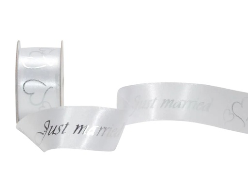 [90106653 1122385] Spyk Geschenkband Cubino Just Married 25 mm x 3 m, Silber/Weiss