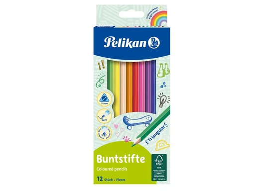 [90107350 889119] Pelikan Farbstifte dreikant Dünn, 12er-Set